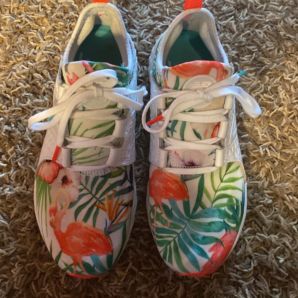 New Balance White and Green Sneakers Tropical Print - Picture 3 of 3